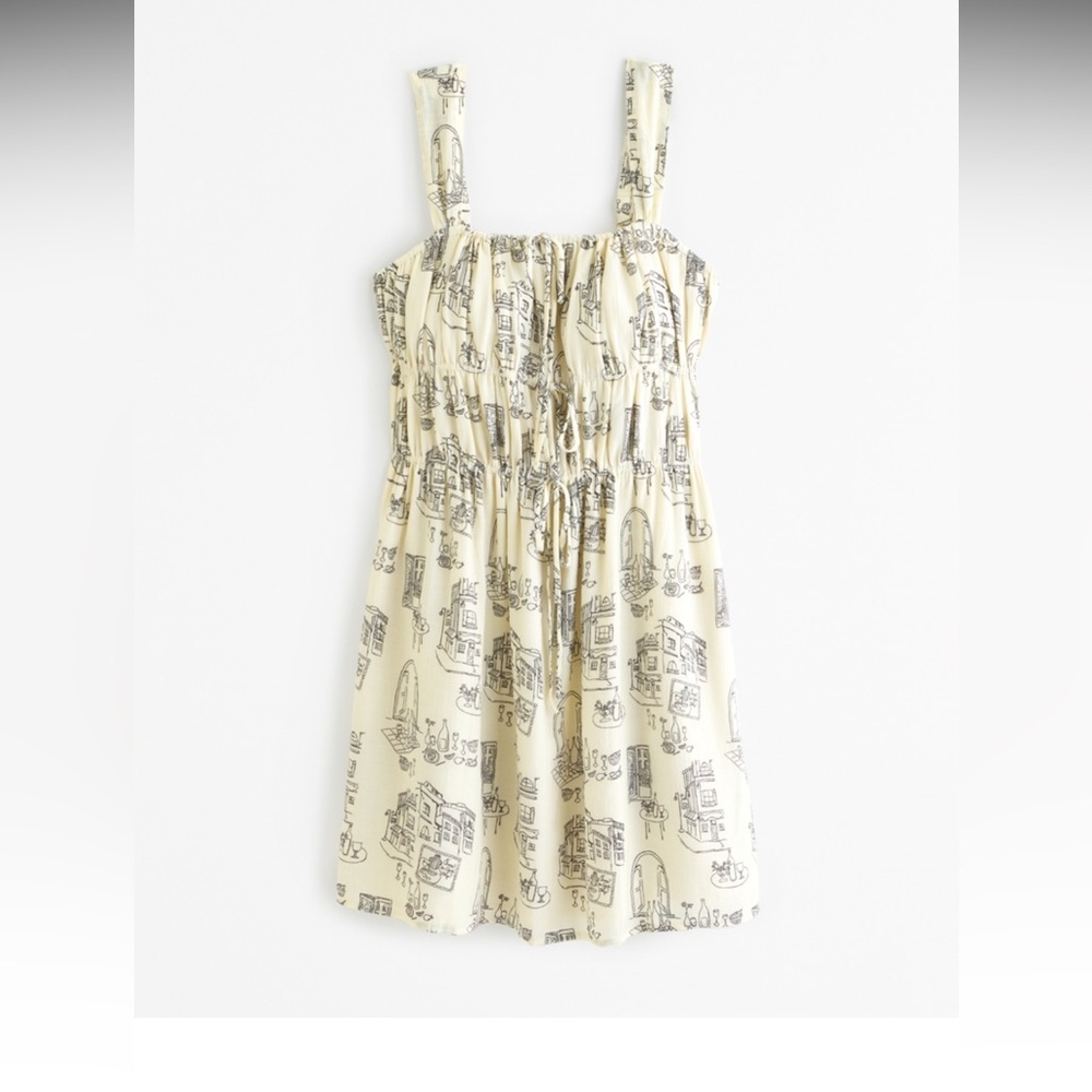 Abercrombie XL Tall Tie Front Mini Dress with Wine Scenes